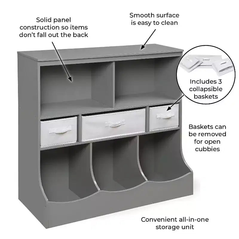 Mobile contenitore combinato con tre cesti, grigio