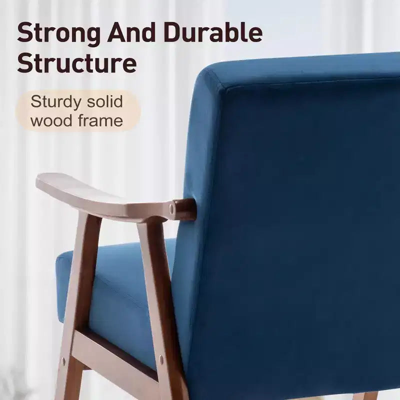 Poltrona d'accento, Sedie da soggiorno con struttura in legno massello, Sedia moderna di metà secolo con schienale ergonomico per camera da letto, sala lettura