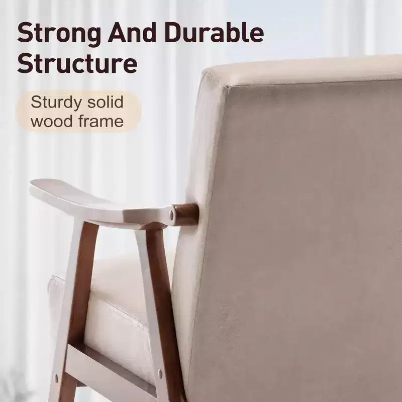 Poltrona d'accento, Sedie da soggiorno con struttura in legno massello, Sedia moderna di metà secolo con schienale ergonomico per camera da letto, sala lettura