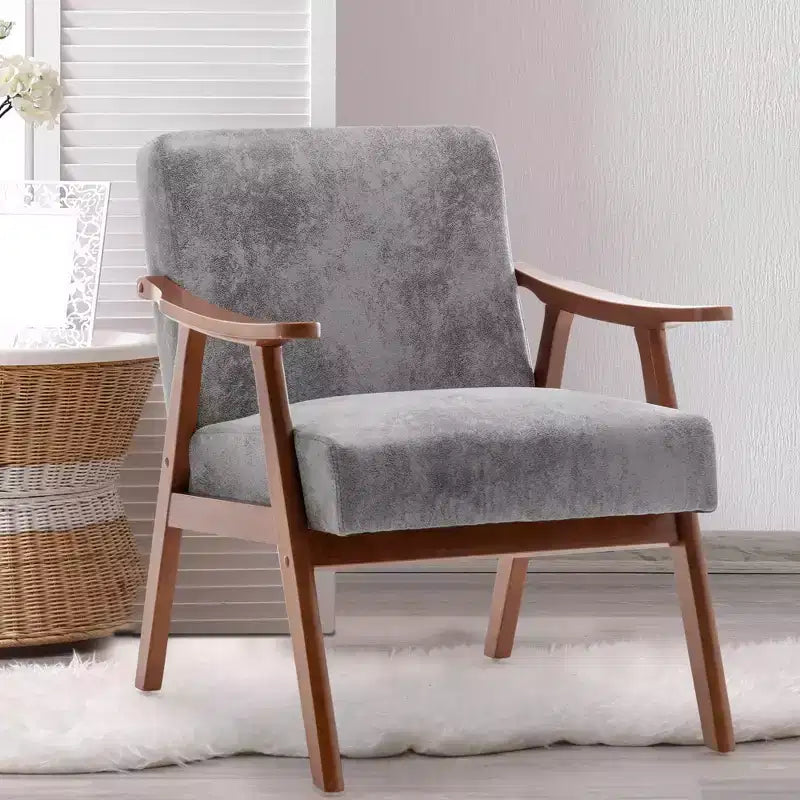 Poltrona d'accento, Sedie da soggiorno con struttura in legno massello, Sedia moderna di metà secolo con schienale ergonomico per camera da letto, sala lettura