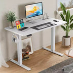 Bestier Electric Height - Adjustable Standing Desk: Spacious Splice Board Desktop, 2 Hooks & Cable Management Hole for Home Office - White