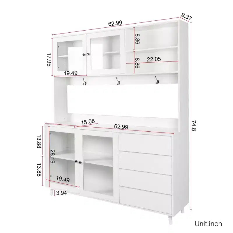 Grande mobile dispensa credenza da cucina indipendente con 4 cassetti e armadietto contenitore