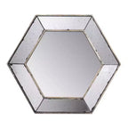 Specchio da parete esagonale 21 x 18 con finitura argento tradizionale, specchio decorativo per soggiorno, ingresso, camera da letto