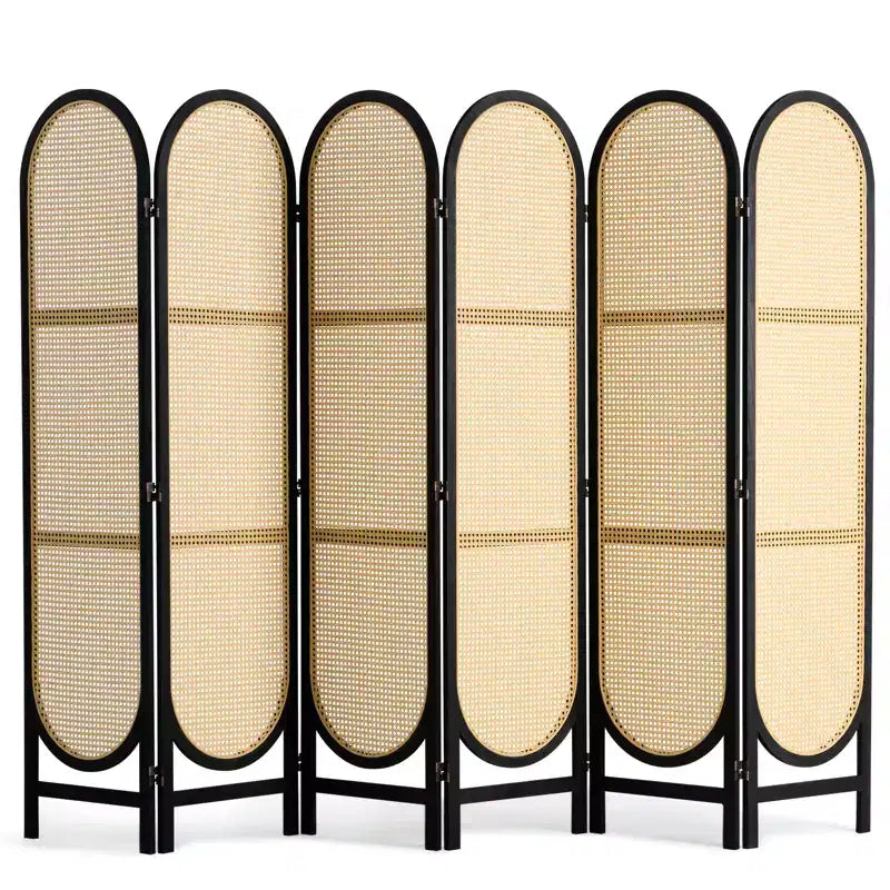 VEVOR 6 Panel Room Divider, Hand-Woven Rattan Folding Privacy Screens with Hinges, Portable Partition Room Dividers, Wooden Freestanding Wall, Brown