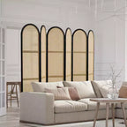 Paravento pieghevole in rattan intrecciato a mano a 6 pannelli, marrone