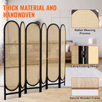 Paravento pieghevole in rattan intrecciato a mano a 6 pannelli, marrone