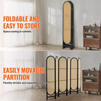 Paravento pieghevole in rattan intrecciato a mano a 6 pannelli, marrone