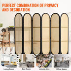 Paravento pieghevole in rattan intrecciato a mano a 6 pannelli, marrone