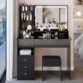 Okak Vanity Table and Chair Set with High Capacity Storage,41 Left Drawer Desktop Vanity Table with Extra Large Touch Control LED Mirror,Black