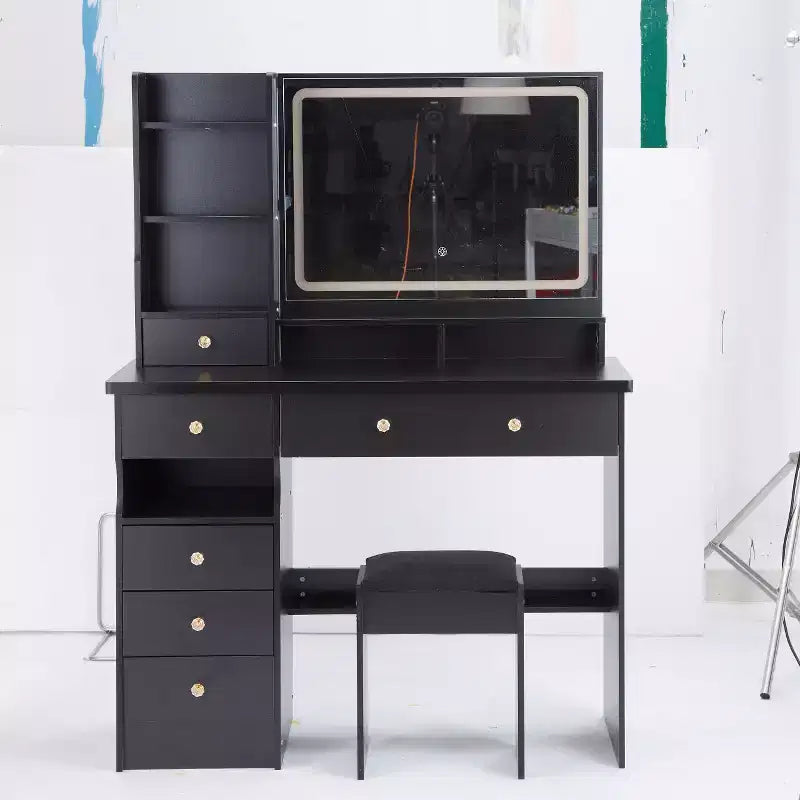 Set Tavolino da Trucco e Sedia con Specchio LED e Contenitore ad Alta Capacità