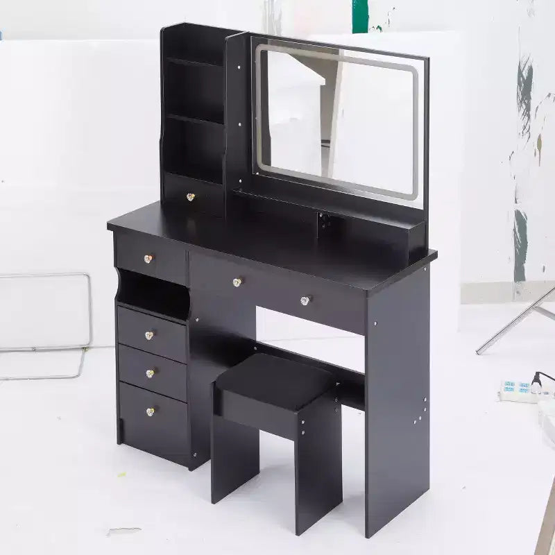 Set Tavolino da Trucco e Sedia con Specchio LED e Contenitore ad Alta Capacità