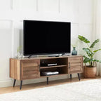 Chic Crate - Bryner Mid-Century Rustic Oak TV Stand for 70 TVs w/ Storage & Cable Management