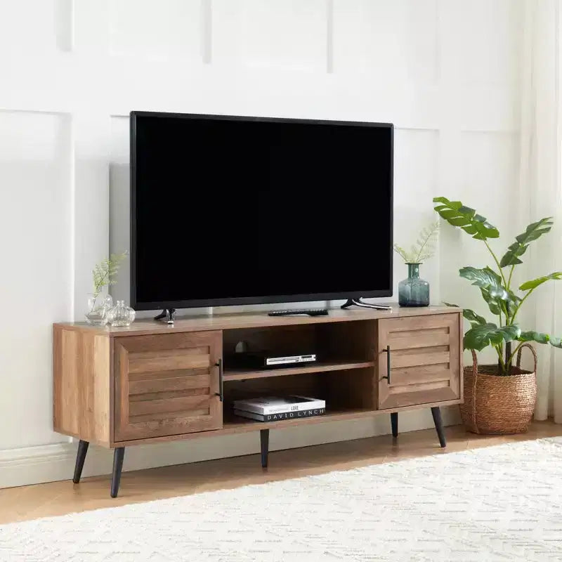 Chic Crate - Bryner Mid-Century Rustic Oak TV Stand for 70 TVs w/ Storage & Cable Management
