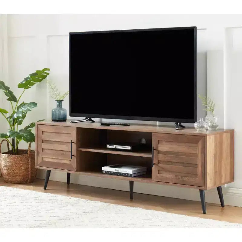Mobile TV rustico in rovere Mid-Century per TV fino a 70 pollici
