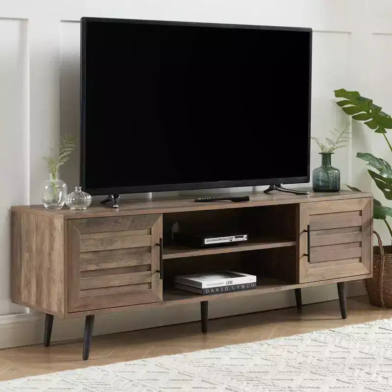 Mobile TV rustico in rovere Mid-Century per TV fino a 70 pollici