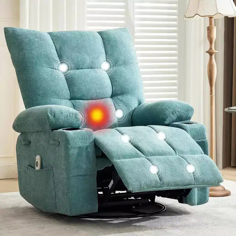 Swivel Rocker Recliner Chair with Heat and Massage,360 Degree Swivel Rocking Single Sofa, Lazy Boy Recliner Chairs for Living Room