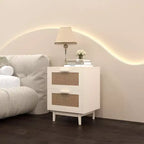 Comodino in rattan, comodino in legno, tavolino d'appoggio, tavolino da salotto con 2 cassetti, naturale antico-ModernLuxe