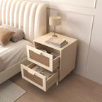 Comodino in rattan, comodino in legno, tavolino d'appoggio, tavolino da salotto con 2 cassetti, naturale antico-ModernLuxe