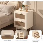 Comodino in rattan, comodino in legno, tavolino d'appoggio, tavolino da salotto con 2 cassetti, naturale antico-ModernLuxe