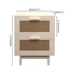 Comodino in rattan, comodino in legno, tavolino d'appoggio, tavolino da salotto con 2 cassetti, naturale antico-ModernLuxe