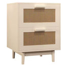 Comodino in rattan, comodino in legno, tavolino d'appoggio, tavolino da salotto con 2 cassetti, naturale antico-ModernLuxe
