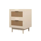 Comodino in rattan, comodino in legno, tavolino d'appoggio, tavolino da salotto con 2 cassetti, naturale antico-ModernLuxe