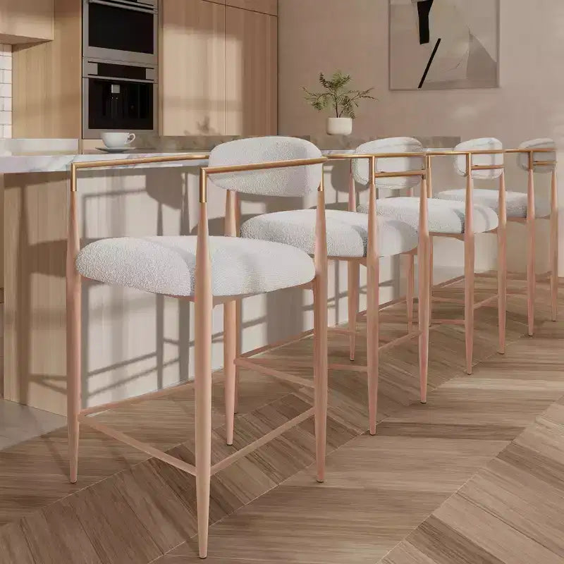 Boucle Dining Arm Barstools Set of 4,with Wood Grain Metal Legs for Kitchen, Living Room, Restaurant, Cafe - Morden Fort