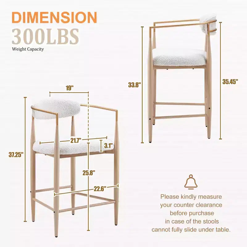 Sgabelli da Bar con Braccioli Bouclé Set da 4, con Gambe in Metallo Effetto Legno per Cucina, Soggiorno, Ristorante, Caffetteria - Morden Fort