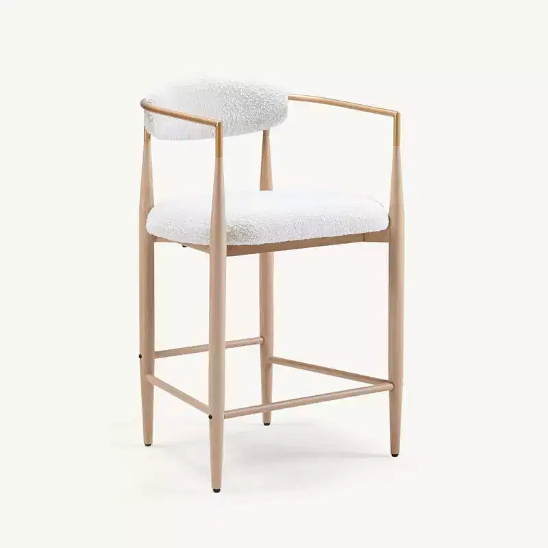 Sgabelli da Bar con Braccioli Bouclé Set da 4, con Gambe in Metallo Effetto Legno per Cucina, Soggiorno, Ristorante, Caffetteria - Morden Fort