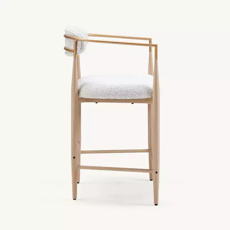 Sgabelli da Bar con Braccioli Bouclé Set da 4, con Gambe in Metallo Effetto Legno per Cucina, Soggiorno, Ristorante, Caffetteria - Morden Fort