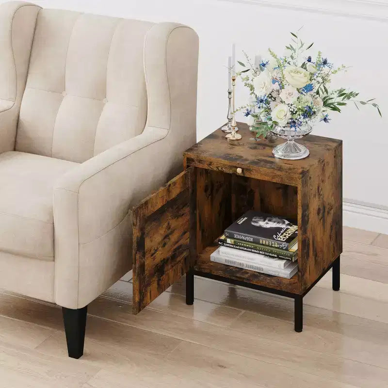 Comodino in Rattan Set da 2 con Ante e Vassoio Estraibile
