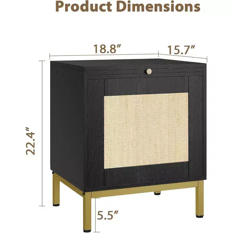Comodino in Rattan Set da 2 con Ante e Vassoio Estraibile