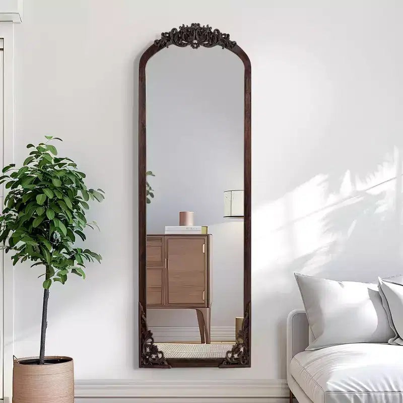 64x21 Ladder Arched Black Wood Framed Full-Length Mirror