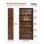 Libreria stretta in legno a 5 ripiani, scaffale sottile alto 134 cm