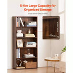 Libreria stretta in legno a 5 ripiani, scaffale sottile alto 134 cm