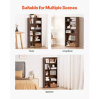 Libreria stretta in legno a 5 ripiani, scaffale sottile alto 134 cm
