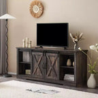 AMERLIFE 66 Farmhouse TV Stand for 75 Inches TVs, Entertainment Center with Sliding Barn Door