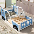 Okak Twin Size Bed Frame with Wheels Shape, Classic Car-Shaped Platform Bed with Wheels for Bedroom, Blue