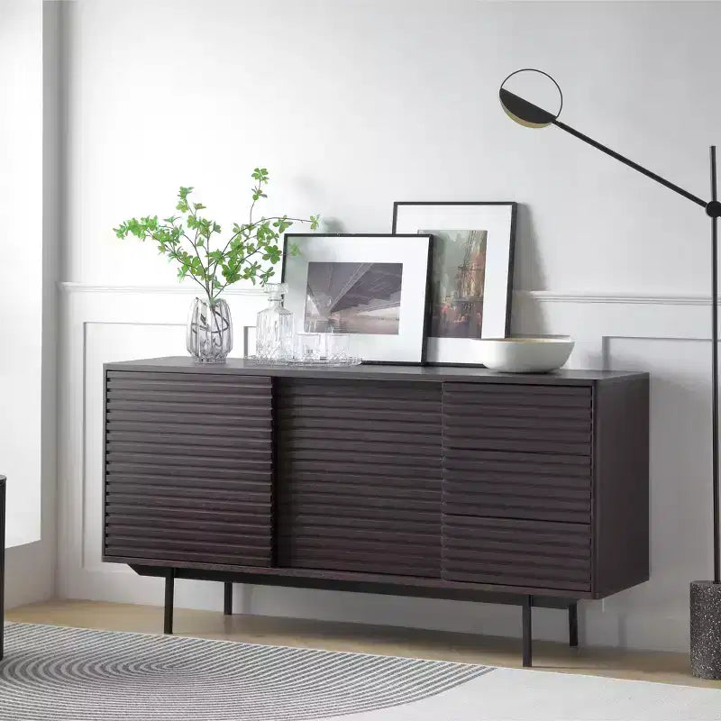 Credenza Buffet Mid-Century in Legno da 62,4" con 2 Ante e 3 Cassetti