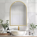 Specchio da bagno ad arco 38x26 con cornice in lega di alluminio, specchio da parete HD per camera da letto, soggiorno, ingresso, oro