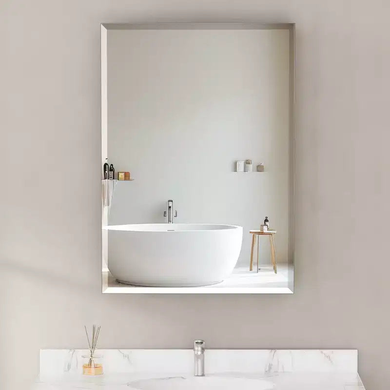 Pensile da bagno a specchio Belle, mobile a incasso/da parete per bagno, specchio bisellato, ripiani regolabili in vetro temperato, nero