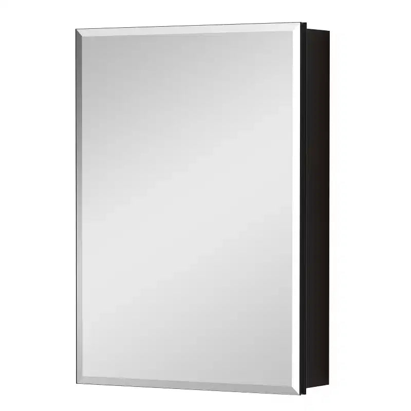 Pensile da bagno a specchio Belle, mobile a incasso/da parete per bagno, specchio bisellato, ripiani regolabili in vetro temperato, nero