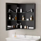 Pensile da bagno a specchio Belle, mobile a incasso/da parete per bagno, specchio bisellato, ripiani regolabili in vetro temperato, nero
