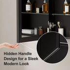 Pensile da bagno a specchio Belle, mobile a incasso/da parete per bagno, specchio bisellato, ripiani regolabili in vetro temperato, nero