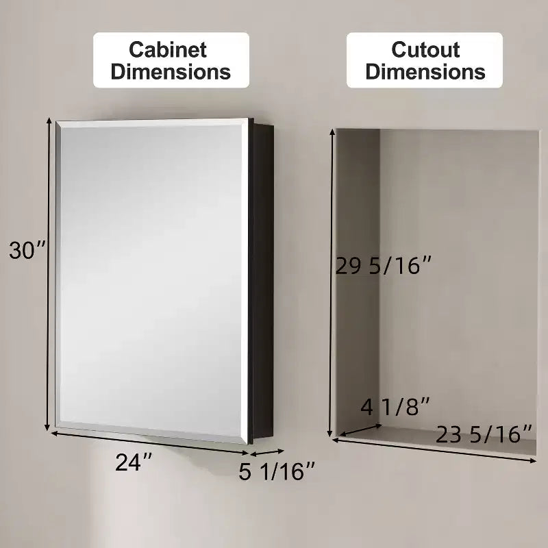 Pensile da bagno a specchio Belle, mobile a incasso/da parete per bagno, specchio bisellato, ripiani regolabili in vetro temperato, nero