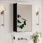 Belle Medicine Cabinet with Mirror, Recessed/Wall Mounted Cabinet for Bathroom, Beveled Mirror, Adjustable Tempered Glass Shelves, Black