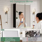 Pensile da bagno a specchio Belle, mobile a incasso/da parete per bagno, specchio bisellato, ripiani regolabili in vetro temperato, nero