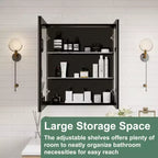 Pensile da bagno a specchio Belle, mobile a incasso/da parete per bagno, specchio bisellato, ripiani regolabili in vetro temperato, nero