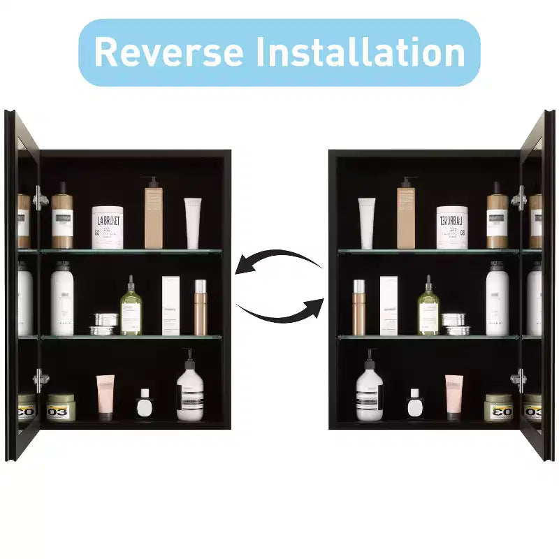 Pensile da bagno a specchio Belle, mobile a incasso/da parete per bagno, specchio bisellato, ripiani regolabili in vetro temperato, nero