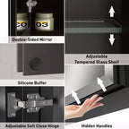 Pensile da bagno a specchio Belle, mobile a incasso/da parete per bagno, specchio bisellato, ripiani regolabili in vetro temperato, nero